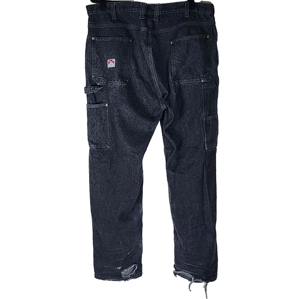 Ben Davis Men's Carpenter Black Pants Jeans Size 42 Baggy Faded Distressed